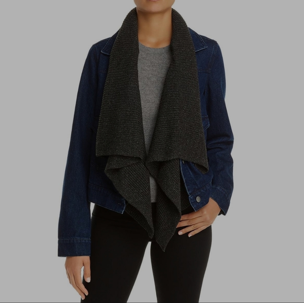 NWT Bagatelle Denim Jacket w/Draped Knit Collar